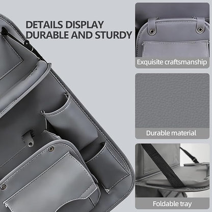 Car Seat Organizer, Multifunctional Backseat Protector Mat, Storage Bag and Tray Rack, Trash Storage (Suitable for Cars, Children, Back of Seats, and Rear Seats) (Gray, Leather 1-Piece Set) - Image 6