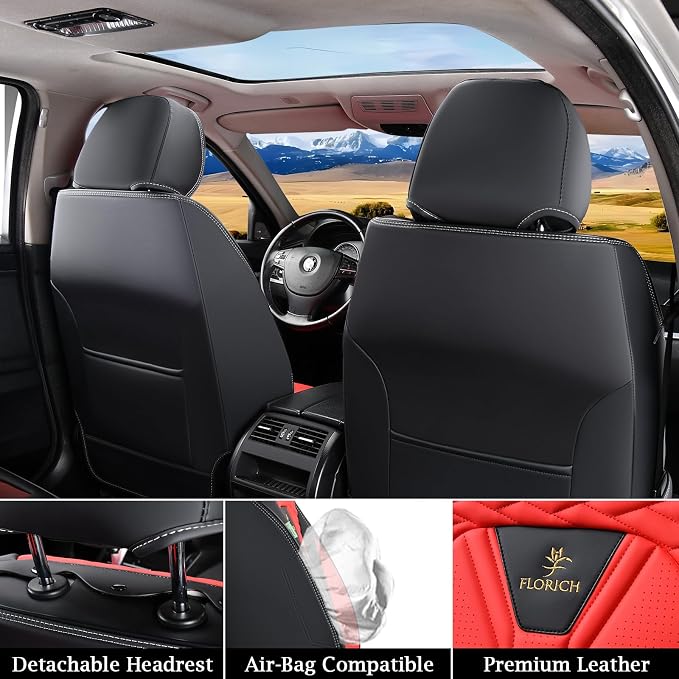 Leather Seat Covers, Seat Covers Full Set, Car Seat Protectors 5 Seats,Automotive Seat Covers Fit for Most Cars Trucks-Black&Red - Image 5