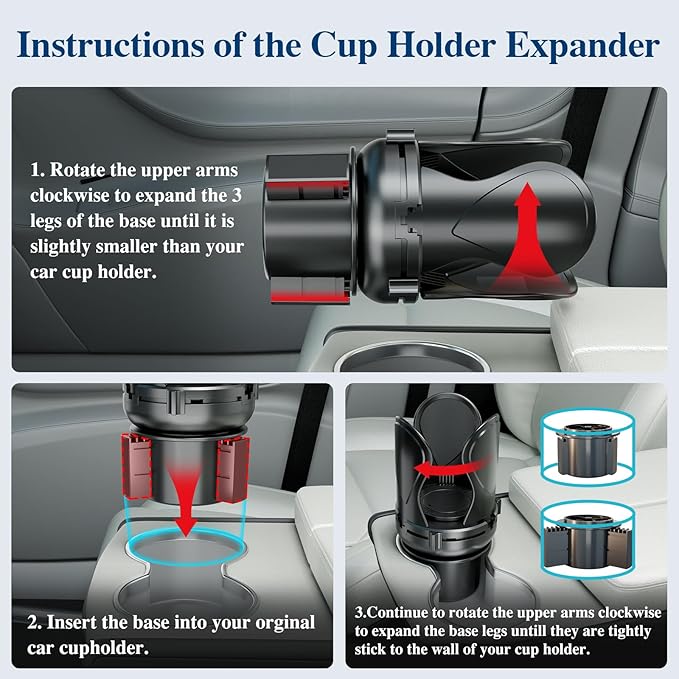 Car Cup Holder Expander, Cup Holder Extender Adapter with Expandable Arm and Adjustable Base, Compatible with Yeti Ramblers 14-64oz, Hydro Flasks 18-64oz Most Coffee Mugs Bottles & Cups - Image 6