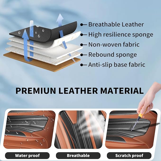 Fit Juke Car Seat Covers Premium Leather for Nissan Juke 2011-2016 2017. Waterproof， Breathable, Scratch-Resistant & All-Weather Seat Cushion Protector（2 Front Seats,Brown&Black - Image 6