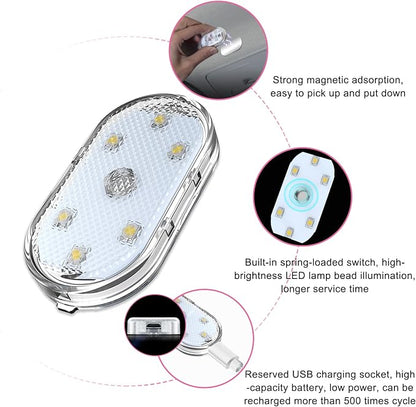 povtii 4 PCS Wireless Led Lights for Car Interior, 7 Colors Magnetic Auto Ambient Light with 6 Bright LED Lamp Beads, USB Rechargeable Vehicle Led Night Light, Car Accessories (Blue) - Image 3