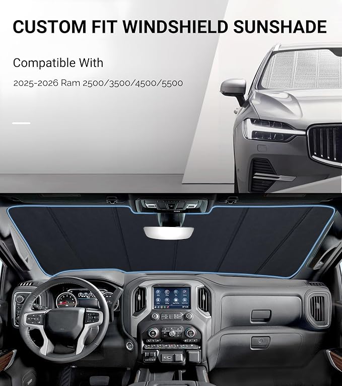 Pigenius Windshield Sunshade for Ram 2500/3500/4500/5500 2025-2026, Front Window Shade - BLAZBLOCK - Image 2