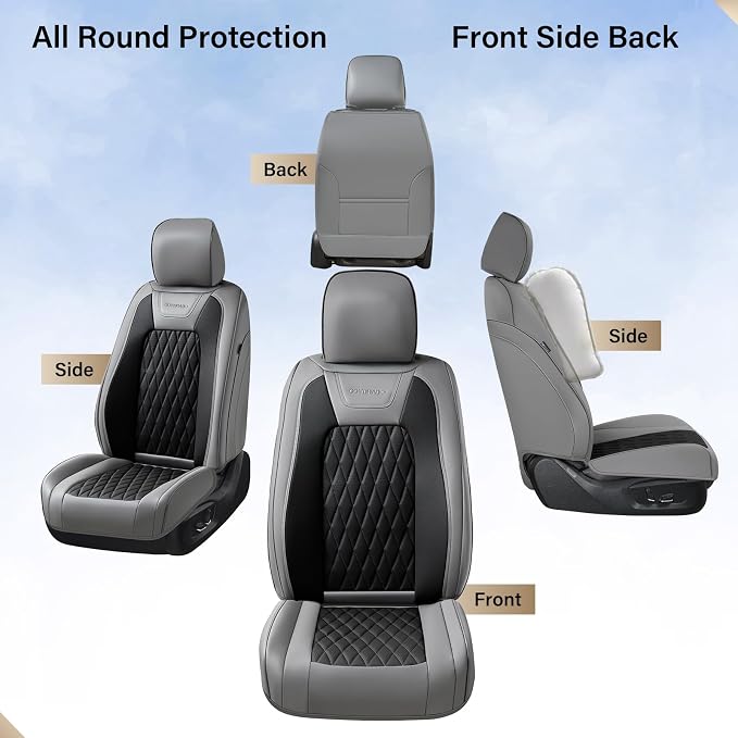 Coverado Premium Leather Truck Front Seat Covers – Custom Fit, Waterproof, Heavy Duty, Anti-Spill, Scratch Resistant Protector for Ford F150 2015-2026, F250-F450, BGray - Image 7