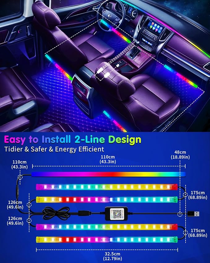 DUOFU365 Car Led Light Interior, RGB Dreamcolor Inside Light Music Sync | Under Dash Footwell automotive Strip Light, 12V Acrylic Strip Light for Vehicle, Truck,Jeep, SUV with Car Charger(1set) - Image 6
