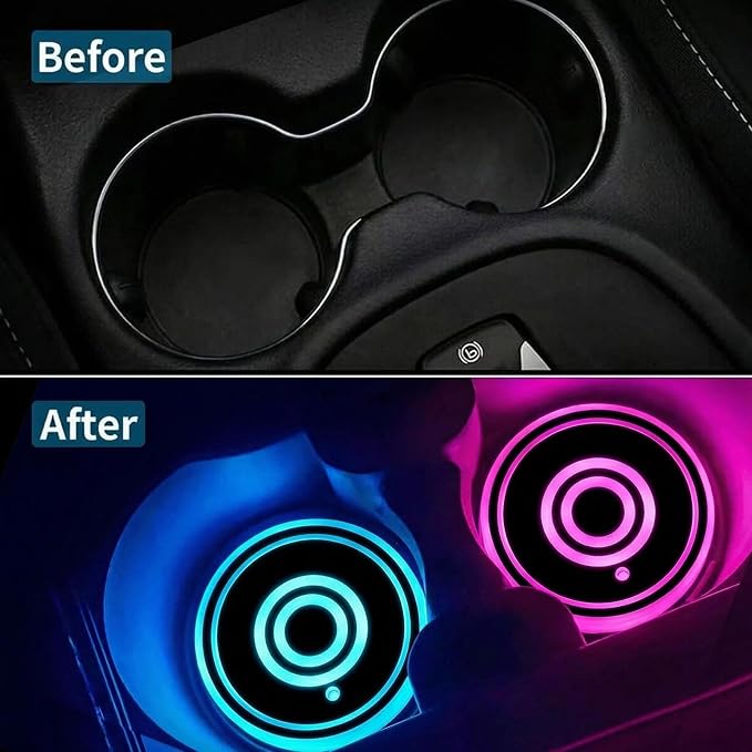 2PCS LED Car Cup Holder Lights, Light up Car Coasters for Cup Holders | 7 Color-Changing Light Up Cup Holder Insert Coasters, Waterproof Car Accessories for Teens, Car Gifts for Men & Women - Image 2