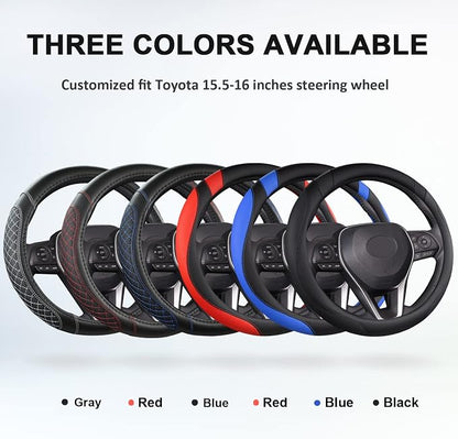 West Llama Customized Auto Car Steering Wheel Cover for Toyota Tacoma,4Runner,Tundra,Sequoia,15.5-16 inch(Diamond Quilted-Black+Red-Large Size) - Image 5
