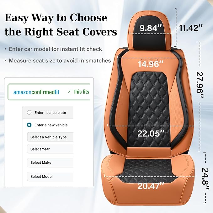 Coverado Car Seat Covers Front Seats, Vintage-Style Soft Waterproof Faux Leather Full Set with Rear Protectors, Comfortable Anti-Stain Interior for Most Vehicles – BrownBlack - Image 6