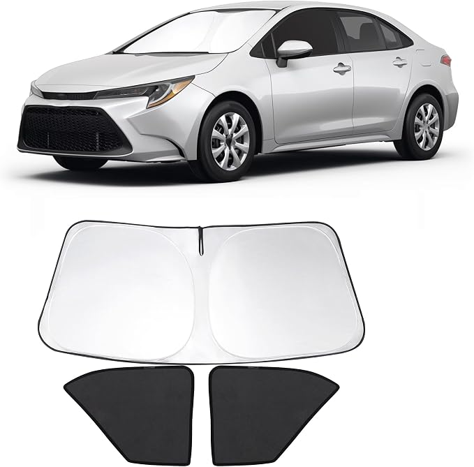 3PCS Car Window Shades Front Windshield Sun Shade Foldable Window Shade Custom Fit for 2020-2024 Toyota Corolla (Not for Corolla Cross) Shades for Front Windows Anti-UV Rays Block Heat by FannycCargoCover