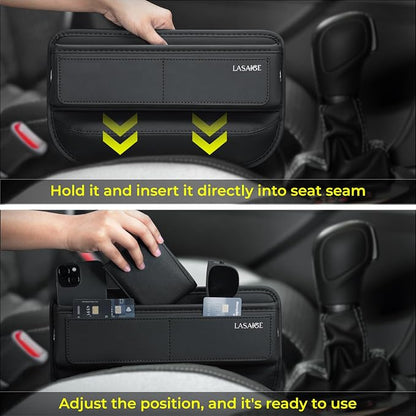 Car Seat Gap Filler Organizer (Black) -Soft PU Leather Car Seat Gap Filler Organizer - Gap Filler For Car w/ Pockets & Large Compartment - Slip-Resistant Between Seat and Center Console - Image 5