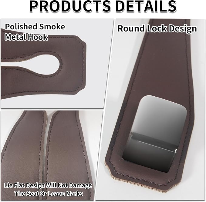 Leather Headrest Hooks for Car, 2 Pack Premium Car Seat Back Storage Hooks with Double Metal Hangers for Purses, Handbags, Groceries and Backpacks, Universal Heavy Duty Car Purse Holder Accessories - Image 5