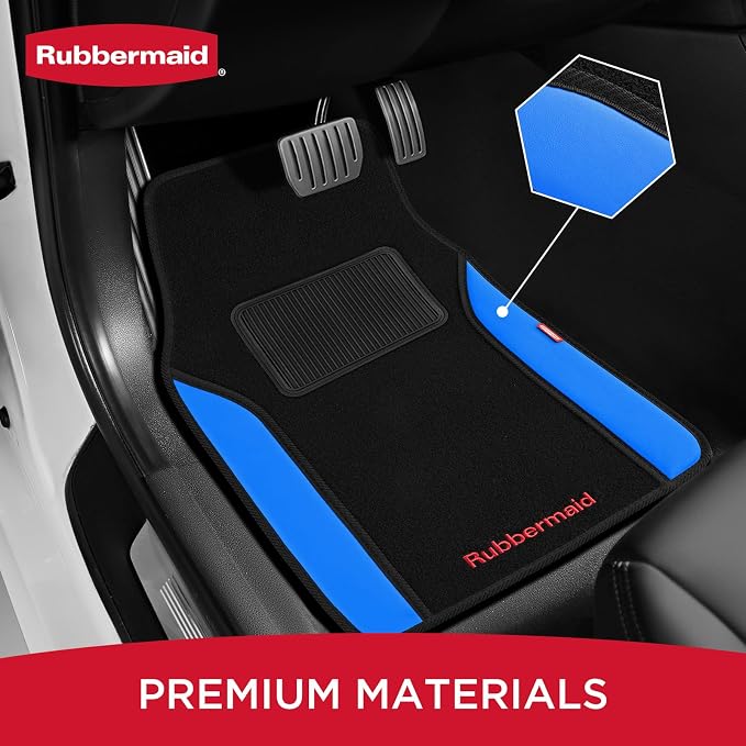 Rubbermaid Car Mats, Carpeted Floor Car Mat with Faux Leather & Built-in Heel Pad, Two-Tone Car Rug Floor Mats, Stylish Carpeted Floor Mats for Cars, Trucks & SUVs Blue Color - Image 2