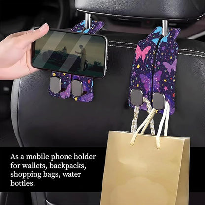Car Seat Headrest Hook, Universal Leather Cute Hanger Holder Hook, Storage Organizer Interior Accessories for Purse Bags Handbag Purple Cute Butterfly - Image 2