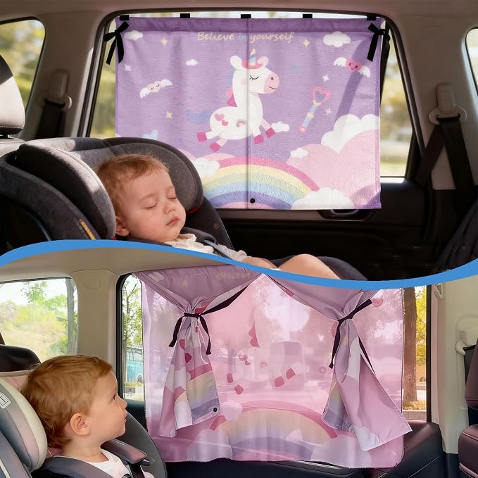 2 Pack Magnetic Car Window Shade for Baby, Back Seat, Easy Installation | Equipped with Mesh Storage Pocket on the Bottom, Universal Fit for Most Cars with Cartoon Patterns -for Baby (26.8"×19.7") - Image 7