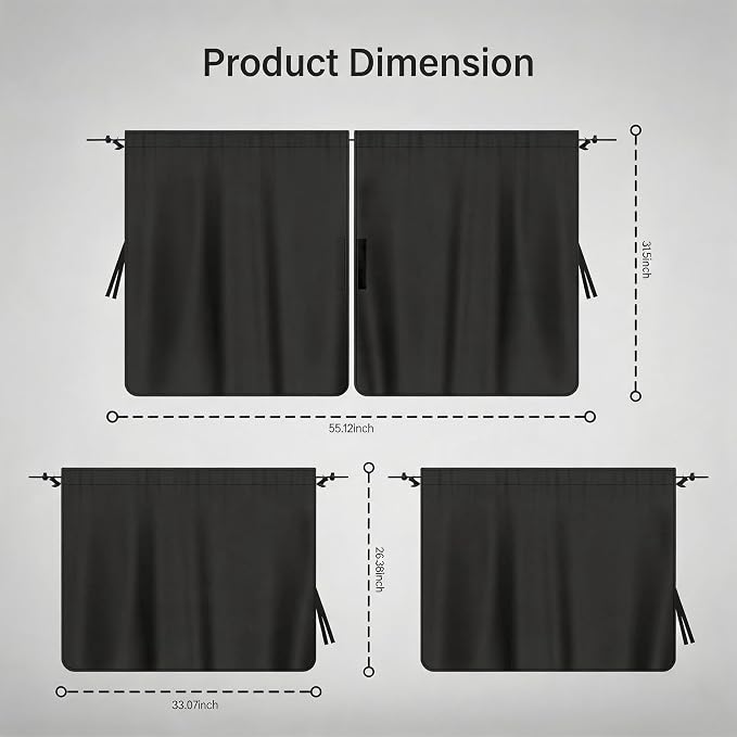 3 Pack Upgraded Car Window Shades Set, 2 Window Sun Shades + 1 Privacy Curtain with Storage Pockets, UV Sun Protection & Privacy Screen (A) - Image 2