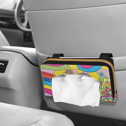 Biyejit Car Tissue Holder, Hippie Flowers Sun Visor Napkin Holder, Car Visor Tissue Holder, PU Leather Backseat Tissue case Holder for car, Vehicle - Image 4