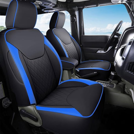 Coverado Seat Covers for Jeep Wrangler JK JL, Leather Front Seat Covers for Truck Automotive Seat Covers Custom Fit for 2007-2024 Jeep Wrangler 2-Door/4-Door（Blue） by COVERADOAUTO