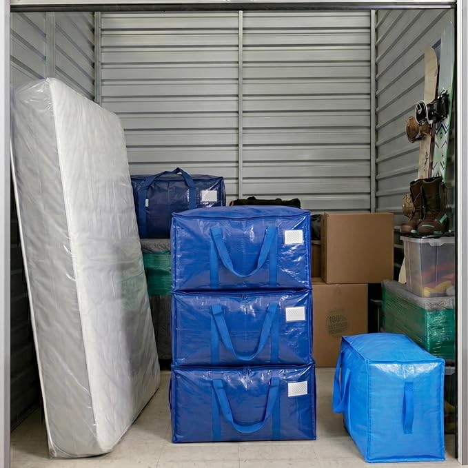 TICONN 6 Pack Extra Large Moving Bags Heavy Duty with Zippers & Carrying Handles, Durable Storage Bags Moving Boxes for Closet Organizers and Storage (6 Pack, Blue) - Image 5