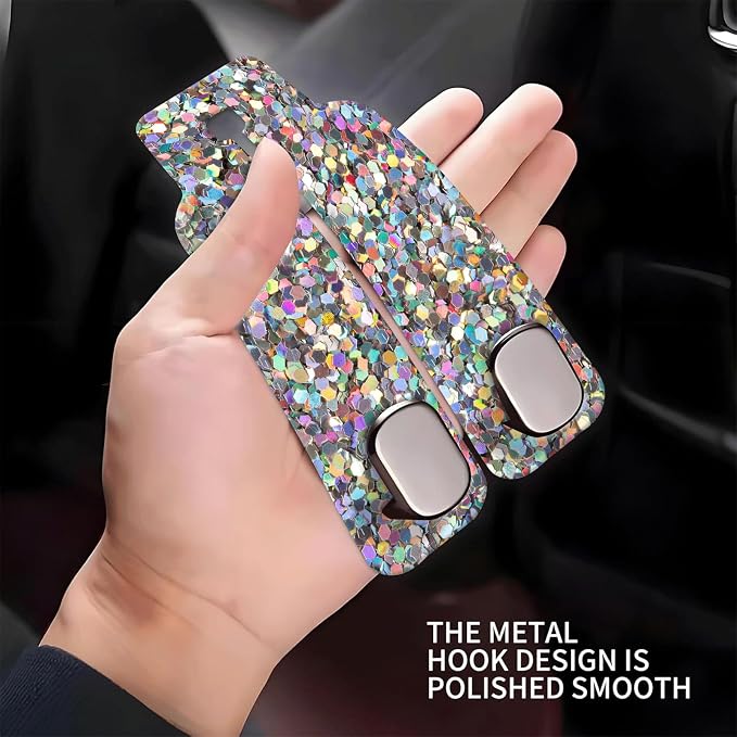 Car Seat Headrest Hook, Universal Leather Cute Hanger Holder Hook, Storage Organizer Interior Accessories for Purse Bags Handbag Glitter Colorful Pattern - Image 4