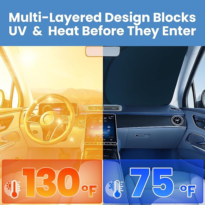 Magnelex Windshield Sun Shade for GMC Sierra 1500 2500 3500 (SLT AT4 Denali) 2019-2026, Foldable Car Window Sunshade, Heat & UV Visor Cover, Reflective Front Shades Accessories - Image 3