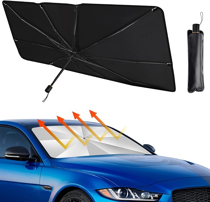 [2026 Upgraded] YLCVBUD Windshield Sun Shade Umbrella for Car - Foldable Windshield Cover UV Rays Heat Sun Visor Protect Interior (57''L x 31''W) by YLCVBUD