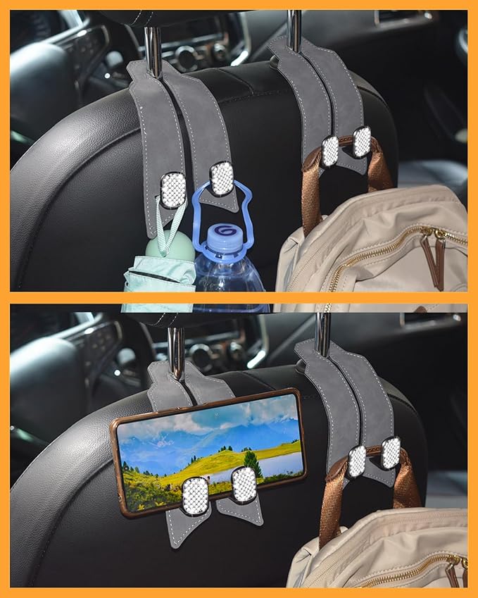 Purse Hook for Car, Car Hooks for Headrest Universal Purse Holder for Car, Bling Car Seat Hooks for Headrest, Car Seat Back Storage Hook (2 Pack, Gray) - Image 4