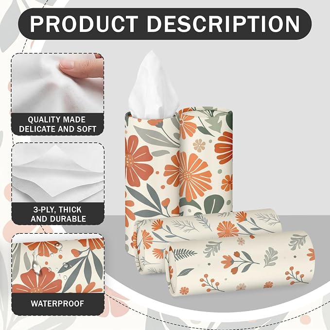 Arttown Car Tissue Holder for Cup Holder Facial Tissues 12 Pack Boho Floral | Bulk 3-Ply,Refillable Marble Print Cylinder Tissue Boxes,Fit Car Home Office School (600 Sheets Total,50 Sheets Each) - Image 6