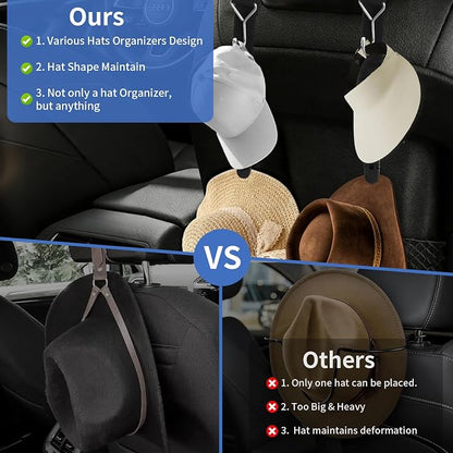 Headrest Hooks for Car, 2-in-1 Backseat Organizer with Bag Hook & Hat Clip, Extendable Universal Vehicle Storage Hanger Car Gifts for Purse, Grocery, Shopping Bag, Cap (4 Pack) - Image 3