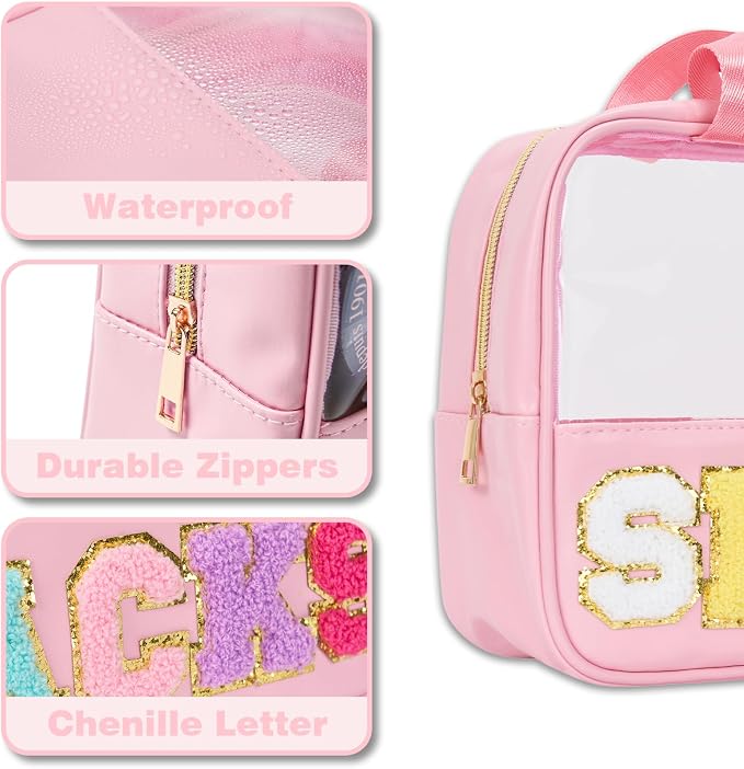 Snack Bag Clear Chenille Varsity Letter Zipper Pouch for Travel Preppy Cosmetic Bag Clear Cosmetic Bag Makeup Travel Bag for Women - Image 3