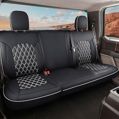 Huidasource Fit for GMC Sierra/Chevy Silverado Rear Seat Cover, Thickened Split Nappa Leather Truck Back Seat Cover 2007-2013&2019-2026 1500, 2020-2026 2500HD 3500HD Crew Cab WT LS LT, Black＆White by Huidasource
