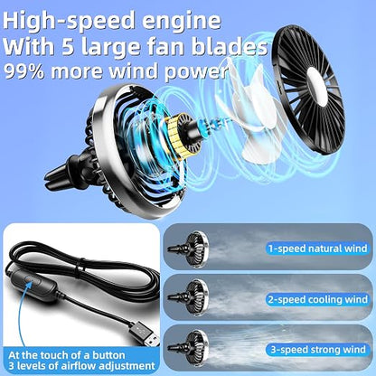 USB Car Fan for Air Vent, 360° Rotatable Clip On Cooling Fan with LED Light, Portable Vehicle Fan for Backseat, Truck, SUV, RV, Quiet Car Vent Fan for Summer Travel, Car Seat Cooling Fan,Black - Image 3