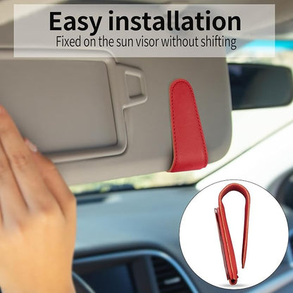 T-carbon Sunglass Holder for Car Sun Visor | Magnetic Leather Sunglasses Hanger,Glass Fiber Sunglasses Holder and Ticket Card Clip, Car Visor Accessories,Red - Image 7