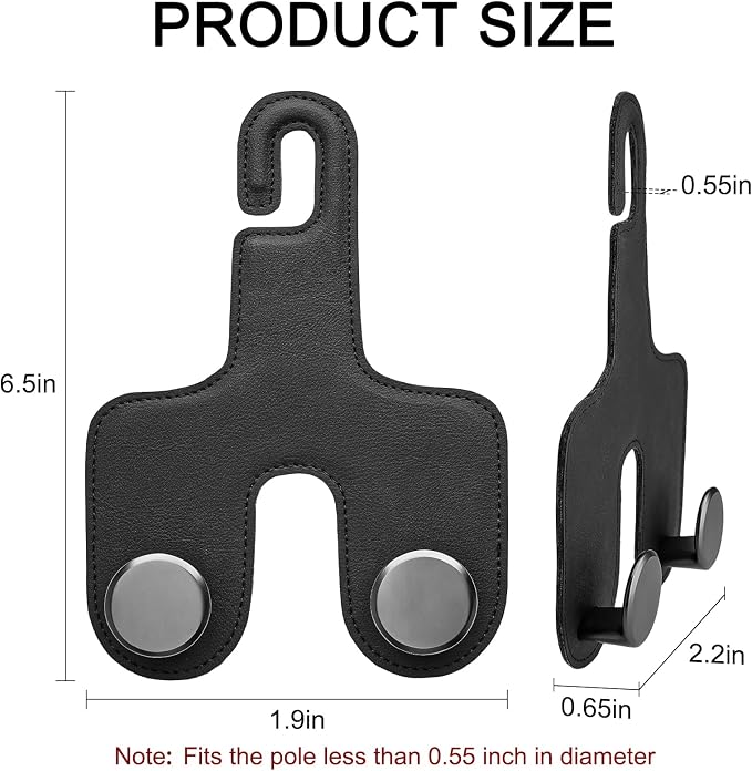 JESTOP Car Headrest Hook, Leather & Alloy Car Double Hanger Purse Hooks | Heavy Duty Car Hanger Storage Holder for Purses,Bags Handbag Coat Umbrella, Car Inside Accessories, Fits Most Vehicles - Image 3