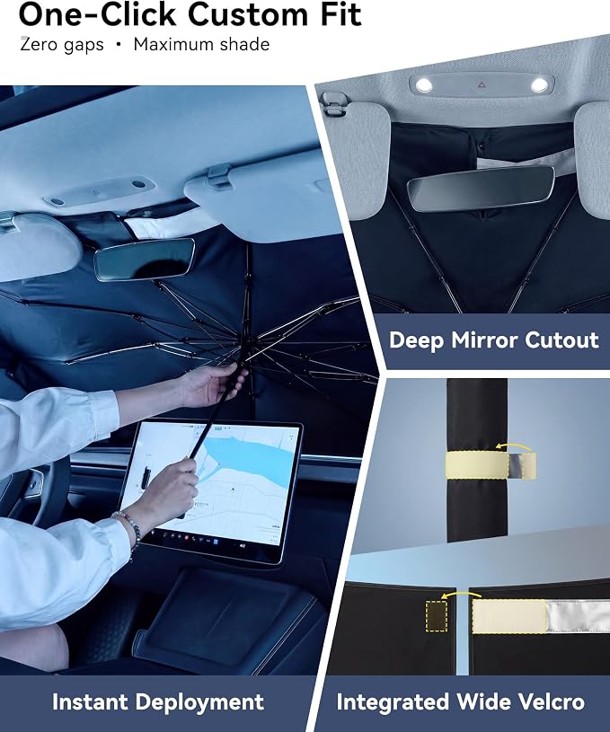 Car Windshield Sun Shade Umbrella, Foldable Sunshade Cover, Medium | Front Window Visor, UV Rays, Heat Protection, Custom Fit, Cool Interior, Shield & Protector Accessories, Sunshades, SUV Truck - Image 6