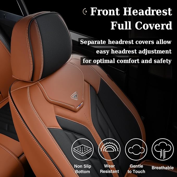 Coverado Front Seat Covers, Car Seat Covers Front Seats, Leather Seat Covers for Cars, Automotive Seat Covers Car Seat Protector Car Accessories Fit for Most Sedans SUV Pick-up Truck(Black&Brown) - Image 5