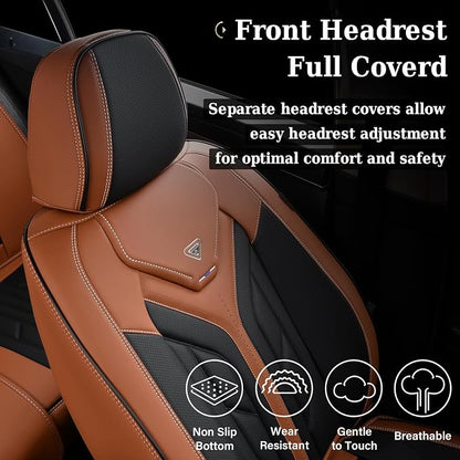 Coverado Front Seat Covers, Car Seat Covers Front Seats, Leather Seat Covers for Cars, Automotive Seat Covers Car Seat Protector Car Accessories Fit for Most Sedans SUV Pick-up Truck(Black&Brown) - Image 5