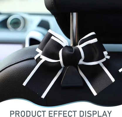 2PCS Car Seat Headrest Hooks, Car Purse Hook for Car, Cute Bow Car Rear Seat Storage Hooks, Interior Decorating Accessories for Purses, Bags, Umbrellas (Black-White) - Image 7
