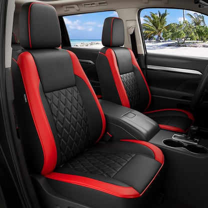 Custom Seat Covers for Toyota Highlander 2014-2019 7Seats BlackRed | faux leather, 2nd row captain chairs, waterproof, breathable, airbag compatible, stain resistant, easy install, durable by FEINEPRO
