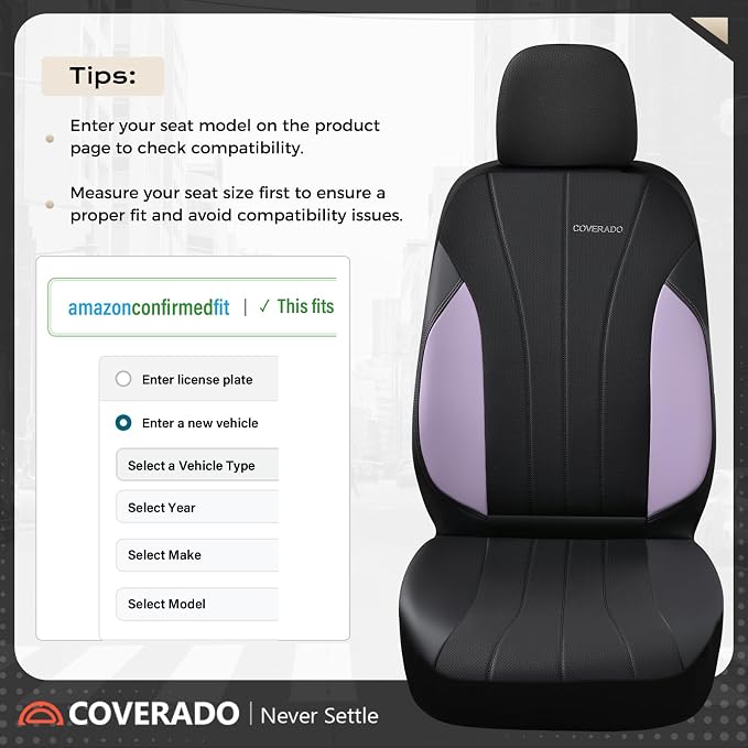 Coverado Seat Covers, Car Seat Covers Full Set, Automotive Seat Covers 5 Seats, Waterproof Car Seat Protectors Universal Fit for SUVs Trucks Sedans-Purple&Black - Image 6