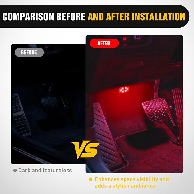 Nilight 2 PCS 7 Colors Wireless Magnetic RGB LED Interior Lights | USB Rechargeable Universal Mini Sticky Footwell Ambient Atmosphere Reading Lamp with Touch Sensor, Portable Night Lighting - Image 4