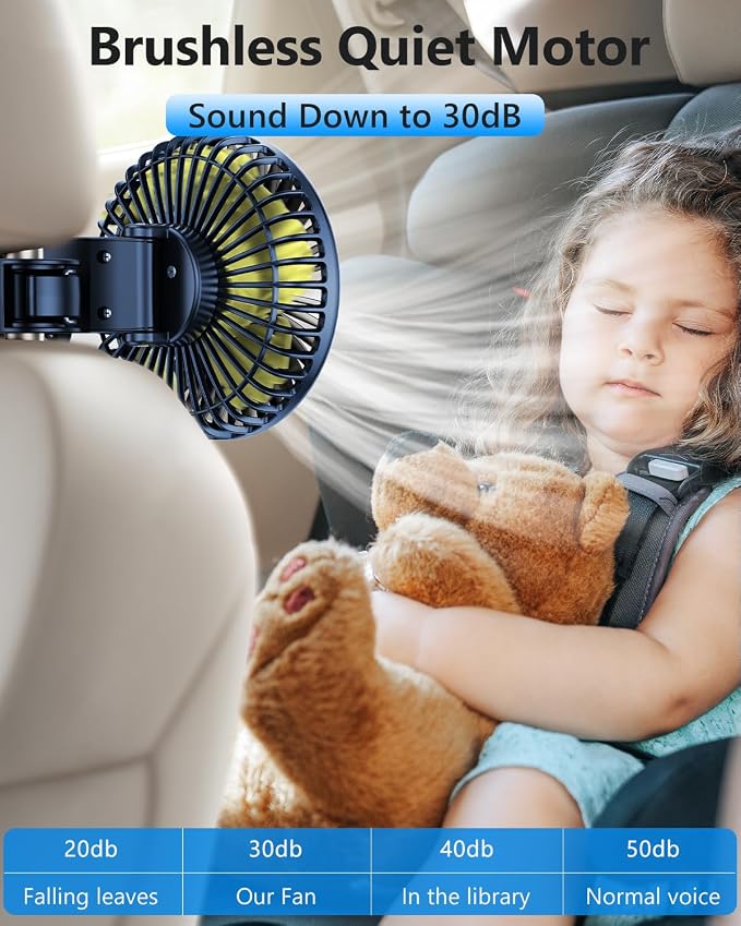 Dual Head Car Cooling Fans for Back Seat for Kids, Battery Powered Rechargeable Usb 5V/ 12V /24V Car Backseat Headrest Fan for Baby Rear Facing, Car Seat Cooler That Blow Cold Air for Vehicles - Image 7