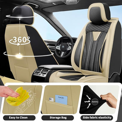 Fit Juke Car Seat Covers Premium Leather for Nissan Juke 2011-2016 2017. Waterproof， Breathable, Scratch-Resistant & All-Weather Seat Cushion Protector（Full Set,Beige&Black - Image 4