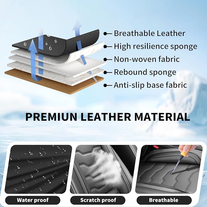 Fit Versa Car Seat Covers Premium Leather for Nissan Versa 2009-2025 2026. Waterproof， Breathable, Scratch-Resistant & All-Weather Seat Cushion Protector（2 Front Seats,Black - Image 7