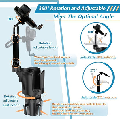 SAMPUSS 2-in-1 Phone Holders for Your Car Car Cup Holder Car Phone Holder | 360° rotation 2-in-1 function car phone mount with long arm universal smartphone phone holder car cup holder expander - Image 5