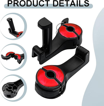 2PCS Car Headrest Hook with Phone Holder, Universal Car Headrest Storage Organizer Hanger Hook with Lock, Automotive seat Back Organizer headrest Hooks for Bags (Red) - Image 4