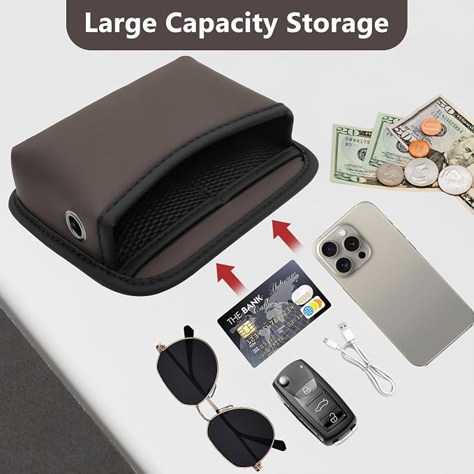 Car Seat Side Storage Pocket, Small Car Seat Organizers PU Leather Car Console Organizer Pocket Multifunctional Console Side Organizer Bag for Phone, Keys, Sunglass, Wallet (1Pack, Brown) - Image 8