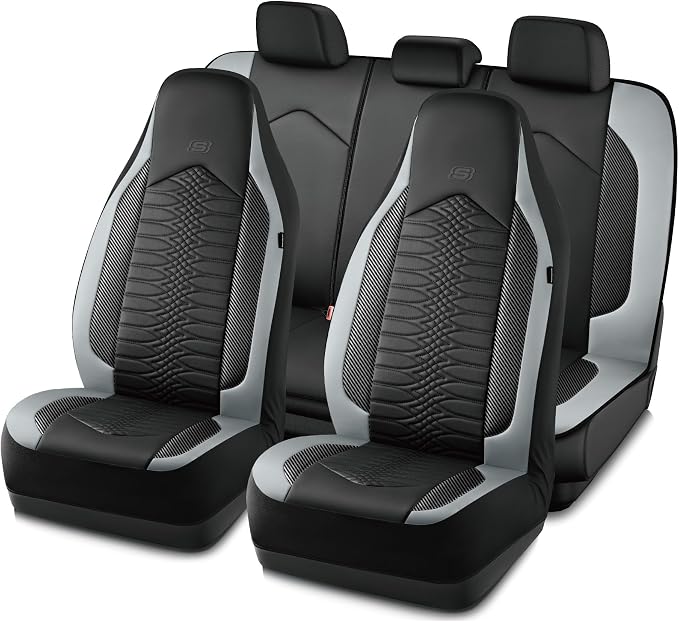 Skechers Memory Foam Car Seat Covers, Leather High Back Seat Covers Quilting Design,Waterproof Sports Car Seat Covers Full Sets,Airbag Compatible, Universal Fit for Most Cars, SUVs,Trucks,Gray by Unknown