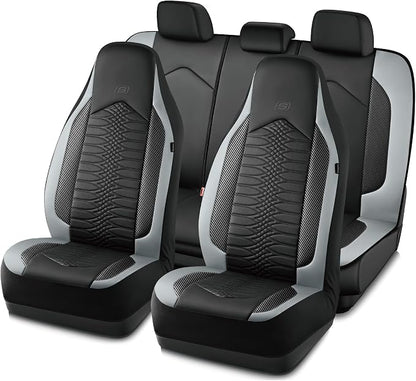 Skechers Memory Foam Car Seat Covers, Leather High Back Seat Covers Quilting Design,Waterproof Sports Car Seat Covers Full Sets,Airbag Compatible, Universal Fit for Most Cars, SUVs,Trucks,Gray by Unknown