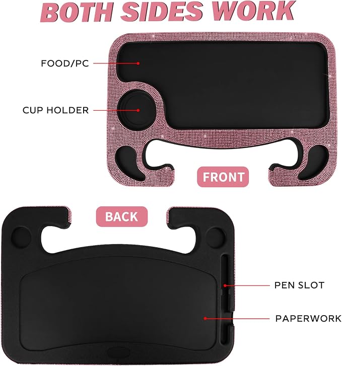 eing Car Eating/Laptop Steering Wheel Desk,Bling Crystal Steering Wheel Tray(16.6"x11.1"(2 in 1)) - Pink - Image 6