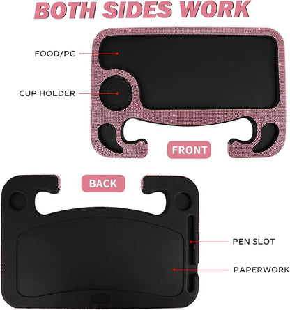 eing Car Eating/Laptop Steering Wheel Desk,Bling Crystal Steering Wheel Tray(16.6"x11.1"(2 in 1)) - Pink - Image 6