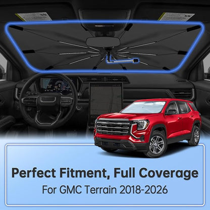 Windshield Sun Shade Umbrella for GMC Terrain 2018-2026 Front Window | Foldable Car Sunshade, 360 Rotation Automotive Interior UV Protection for Outdoor Parking, Keep Car Cool - Image 2